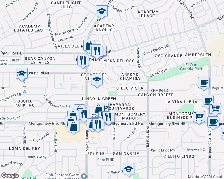 map of restaurants, bars, coffee shops, grocery stores, and more near in Albuquerque