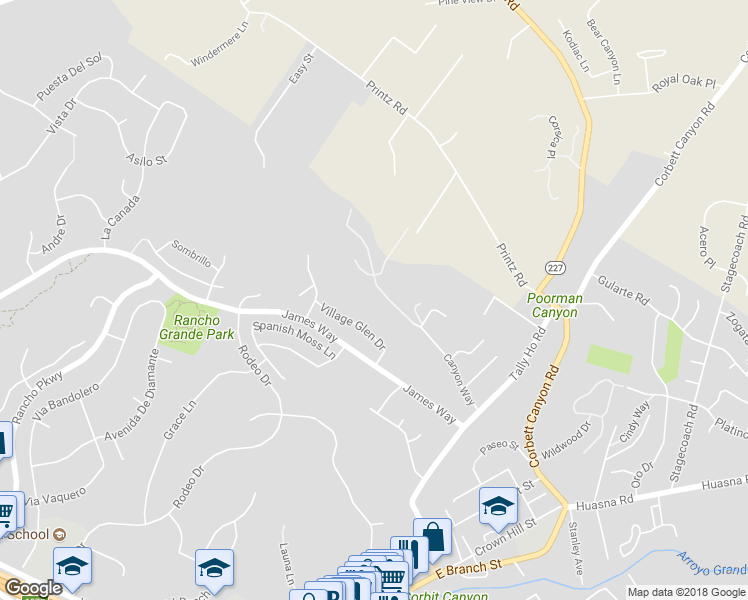 map of restaurants, bars, coffee shops, grocery stores, and more near 420 Canyon Way in Arroyo Grande