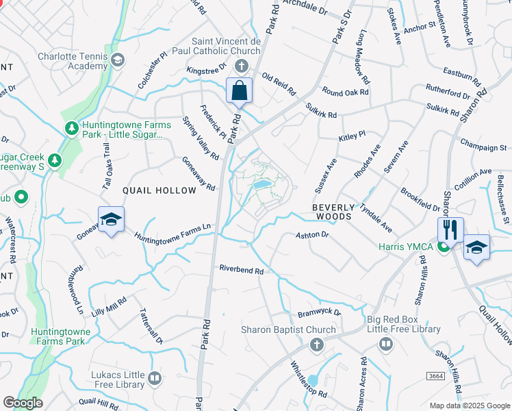 map of restaurants, bars, coffee shops, grocery stores, and more near 3738 Cypress Club Drive in Charlotte