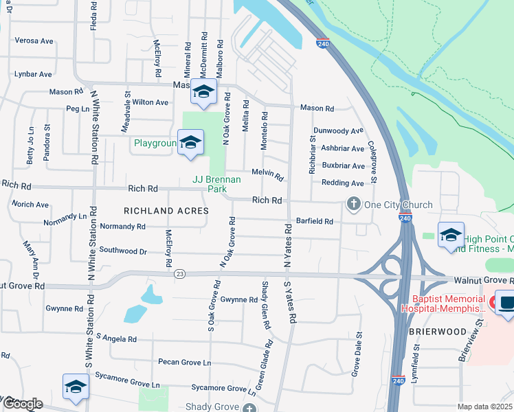 map of restaurants, bars, coffee shops, grocery stores, and more near 5545 Rich Road in Memphis
