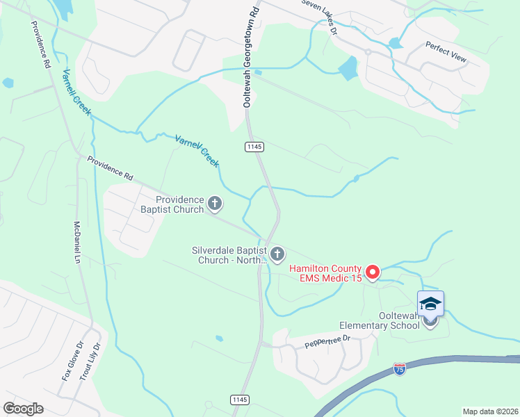 map of restaurants, bars, coffee shops, grocery stores, and more near 7615 Ooltewah Georgetown Road in Ooltewah