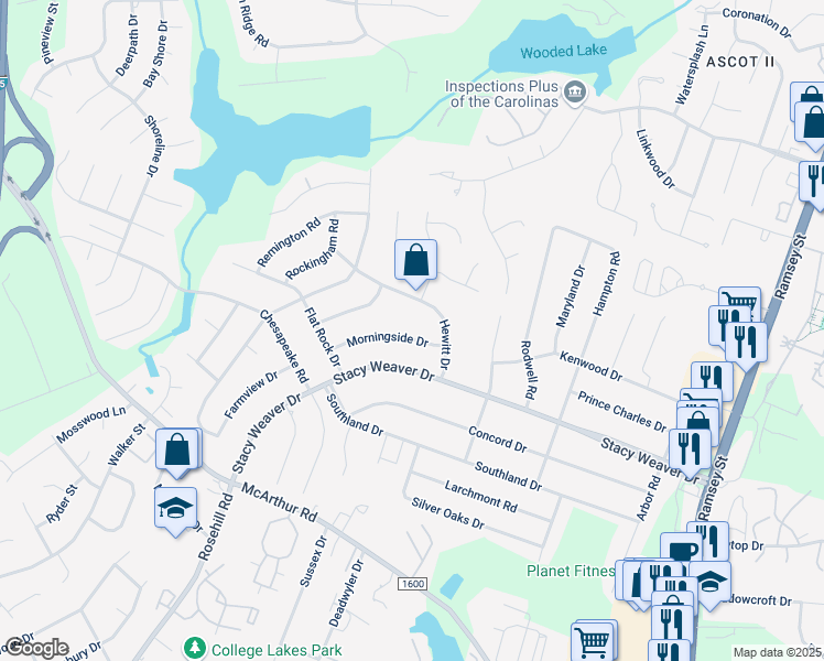 map of restaurants, bars, coffee shops, grocery stores, and more near 432 Morningside Drive in Fayetteville