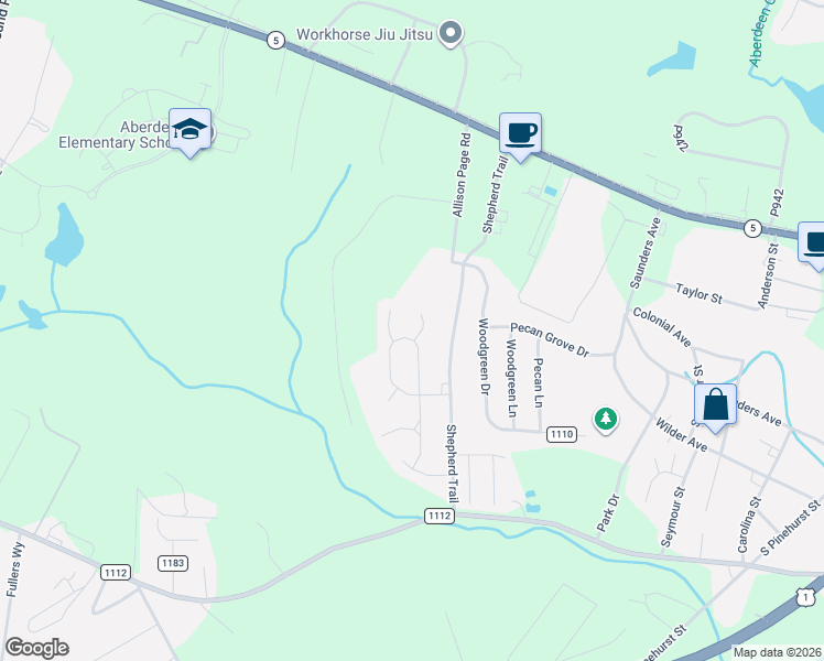 map of restaurants, bars, coffee shops, grocery stores, and more near 358 Shepherd Trail in Aberdeen