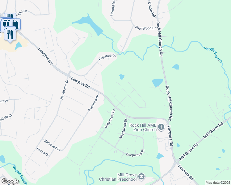 map of restaurants, bars, coffee shops, grocery stores, and more near 7016 Gatwick Lane in Matthews