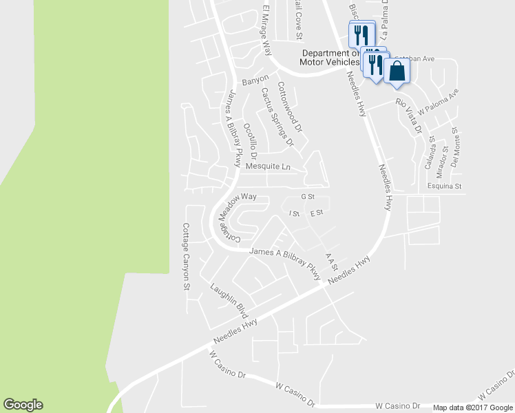 map of restaurants, bars, coffee shops, grocery stores, and more near 3431 Cottage Thistle Drive in Laughlin