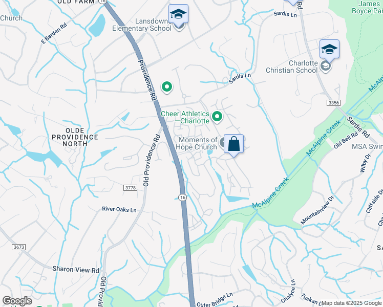 map of restaurants, bars, coffee shops, grocery stores, and more near 6060 Reserve Drive in Charlotte