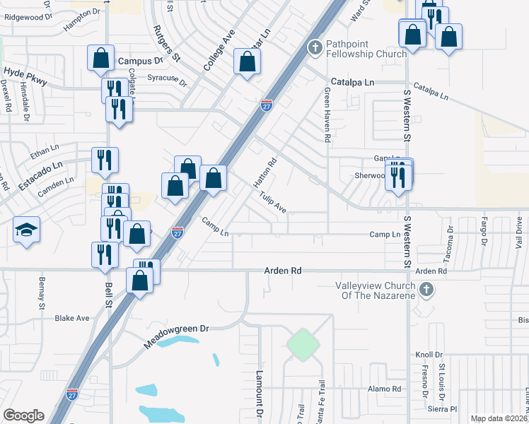 map of restaurants, bars, coffee shops, grocery stores, and more near 5178-5350 Azalea Avenue in Amarillo