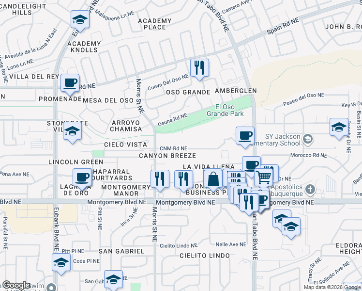 map of restaurants, bars, coffee shops, grocery stores, and more near in Albuquerque