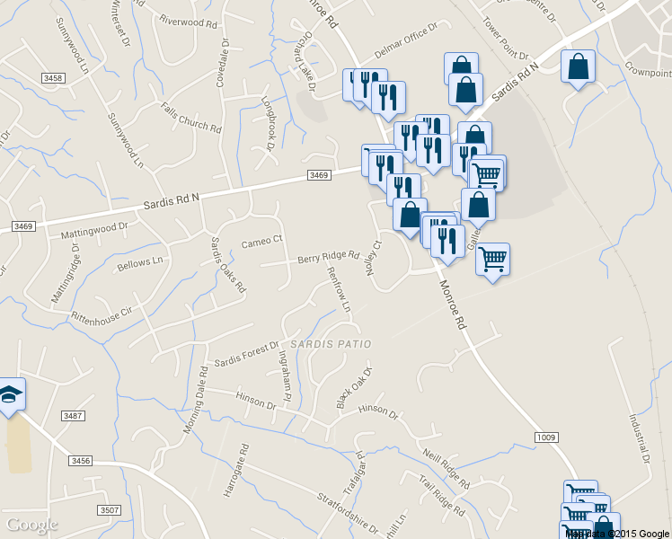 map of restaurants, bars, coffee shops, grocery stores, and more near 1313 Renfrow Lane in Charlotte