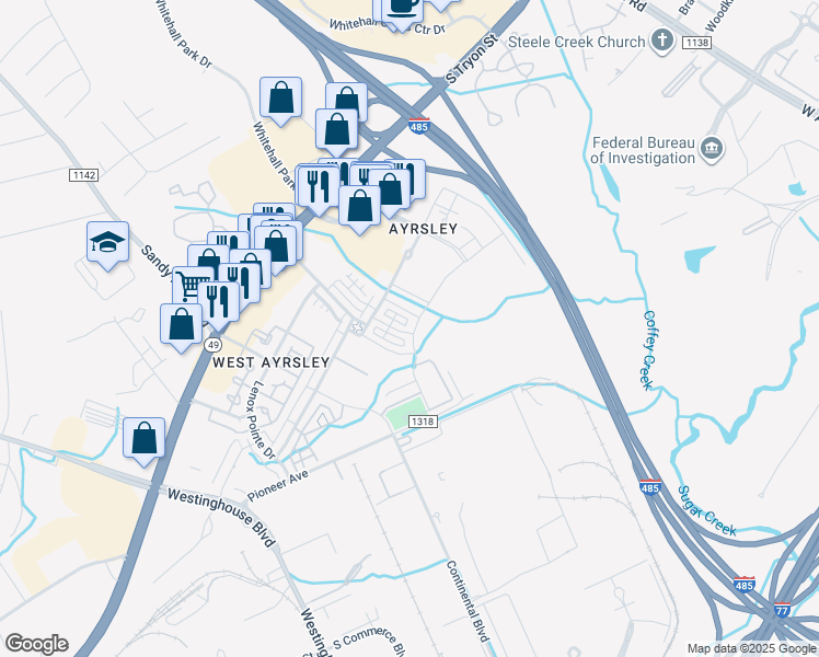 map of restaurants, bars, coffee shops, grocery stores, and more near 2309 Silver Crescent Drive in Charlotte