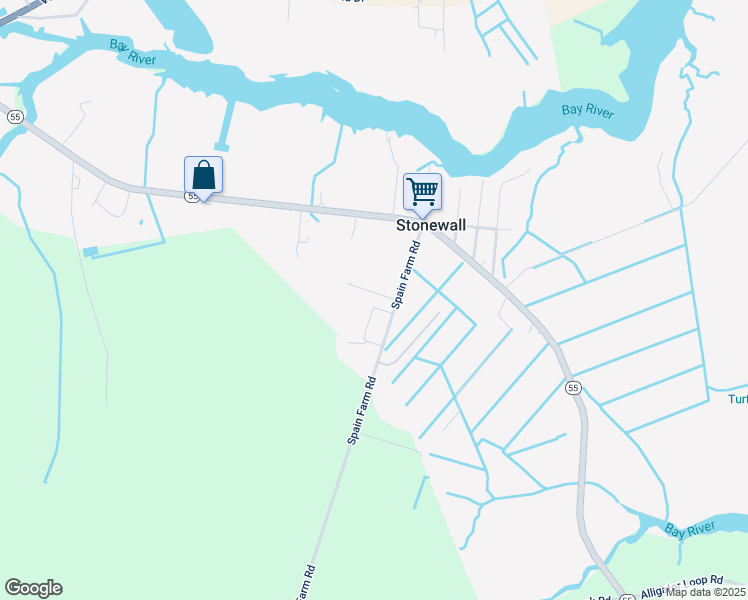 map of restaurants, bars, coffee shops, grocery stores, and more near 47 3rd Street in Bayboro