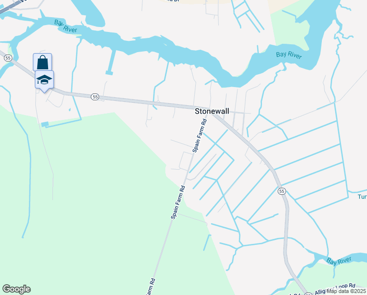 map of restaurants, bars, coffee shops, grocery stores, and more near 47 3rd Street in Bayboro