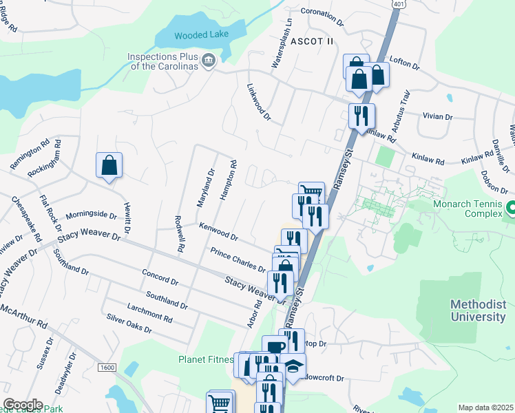map of restaurants, bars, coffee shops, grocery stores, and more near 3024 Candlelight Drive in Fayetteville