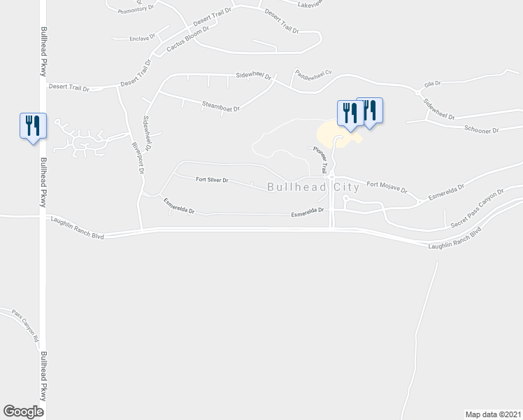 map of restaurants, bars, coffee shops, grocery stores, and more near 2897 Esmerelda Drive in Bullhead City