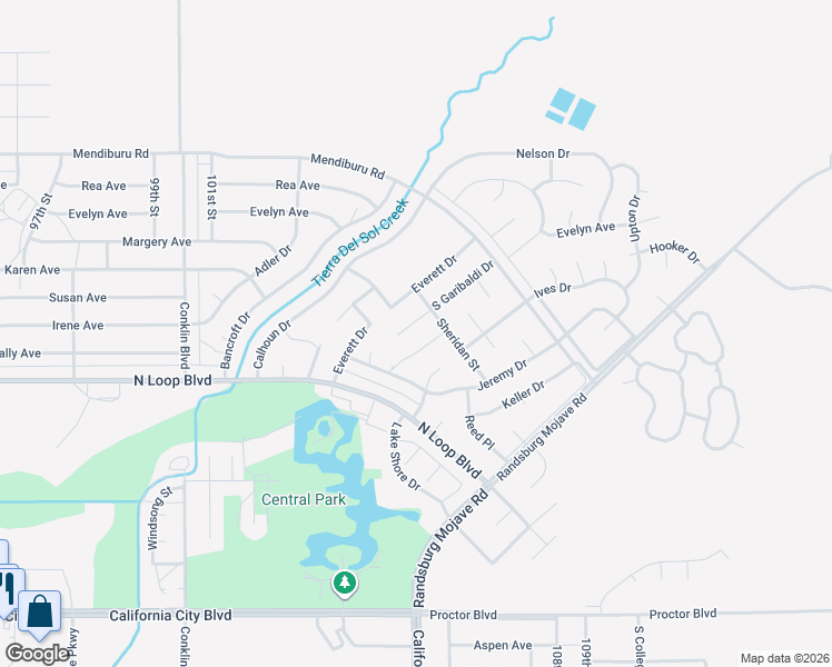 map of restaurants, bars, coffee shops, grocery stores, and more near 21600 Sheridan Court in California City