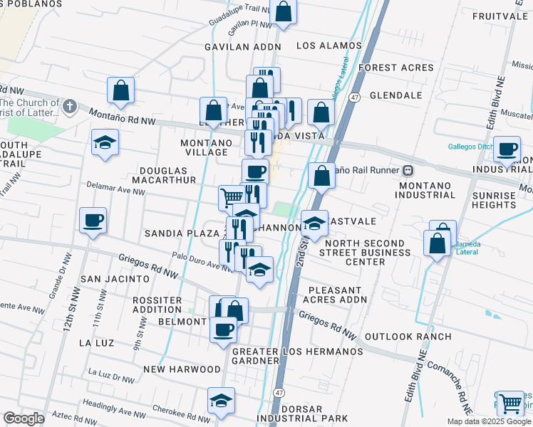 map of restaurants, bars, coffee shops, grocery stores, and more near in Albuquerque