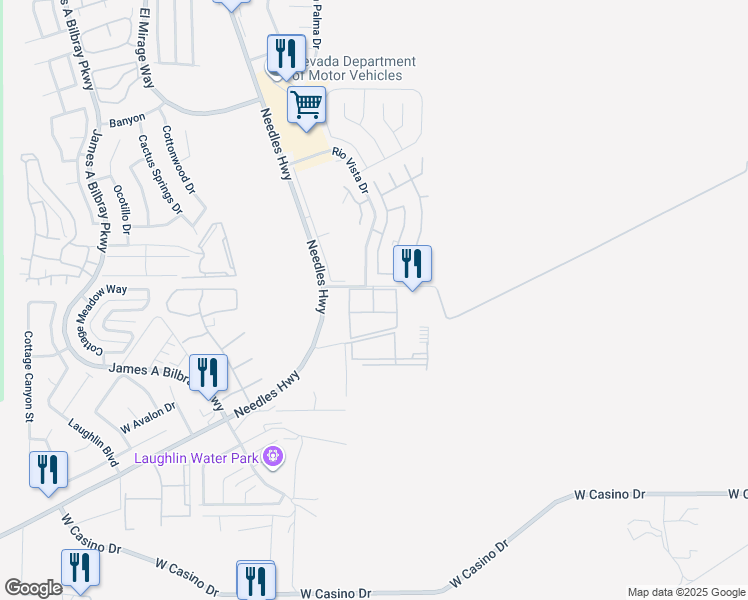 map of restaurants, bars, coffee shops, grocery stores, and more near 1705 Cal Edison Drive in Laughlin