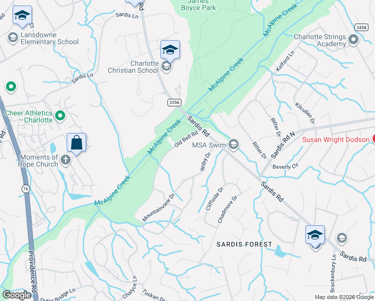 map of restaurants, bars, coffee shops, grocery stores, and more near 201 Old Bell Road in Charlotte