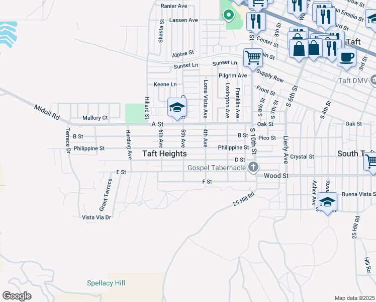 map of restaurants, bars, coffee shops, grocery stores, and more near 433 Philippine Street in Taft
