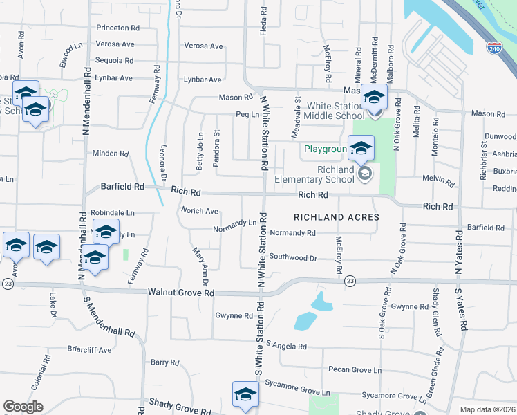 map of restaurants, bars, coffee shops, grocery stores, and more near 123 North White Station Road in Memphis