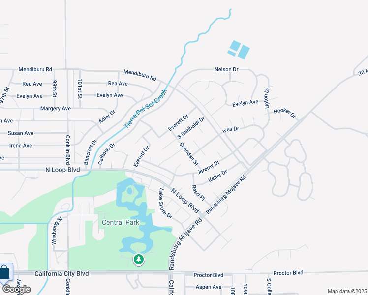 map of restaurants, bars, coffee shops, grocery stores, and more near Sheridan Court in California City