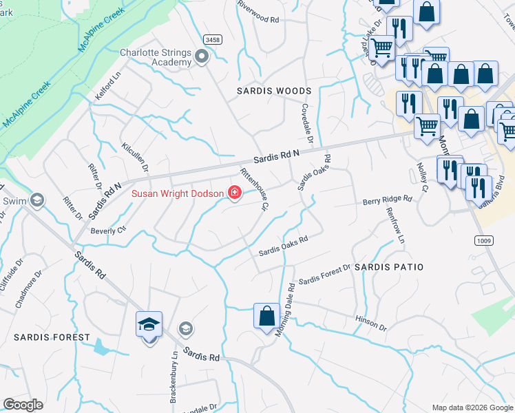map of restaurants, bars, coffee shops, grocery stores, and more near 724 Bellows Lane in Charlotte
