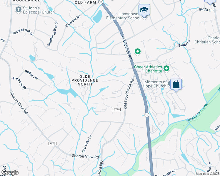 map of restaurants, bars, coffee shops, grocery stores, and more near 5800 Old Providence Road in Charlotte
