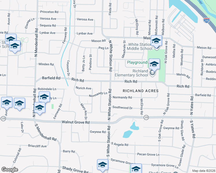 map of restaurants, bars, coffee shops, grocery stores, and more near 123 North White Station Road in Memphis