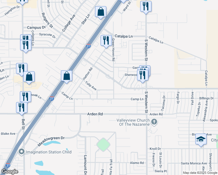 map of restaurants, bars, coffee shops, grocery stores, and more near 4801 Tulip Avenue in Amarillo
