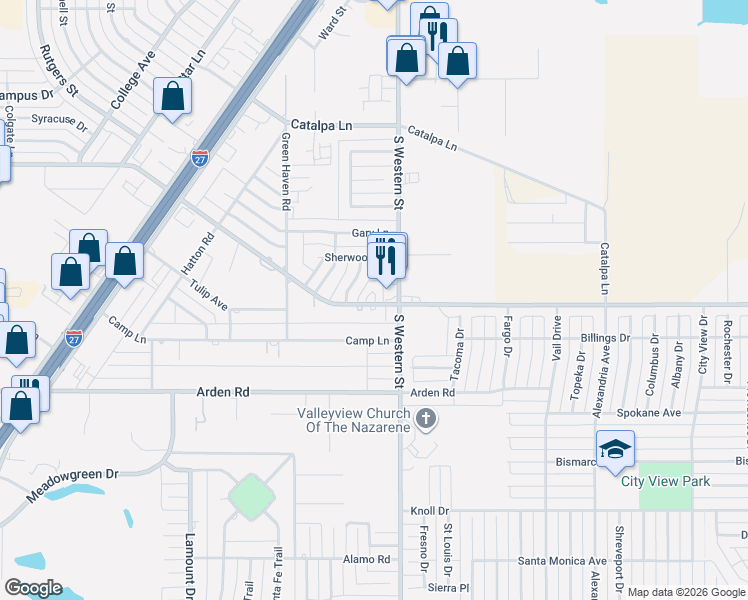 map of restaurants, bars, coffee shops, grocery stores, and more near 4201 West Farmers Avenue in Amarillo