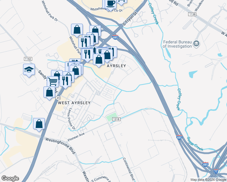 map of restaurants, bars, coffee shops, grocery stores, and more near 2309 Silver Crescent Drive in Charlotte