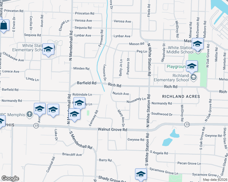 map of restaurants, bars, coffee shops, grocery stores, and more near 5095 Norich Avenue in Memphis
