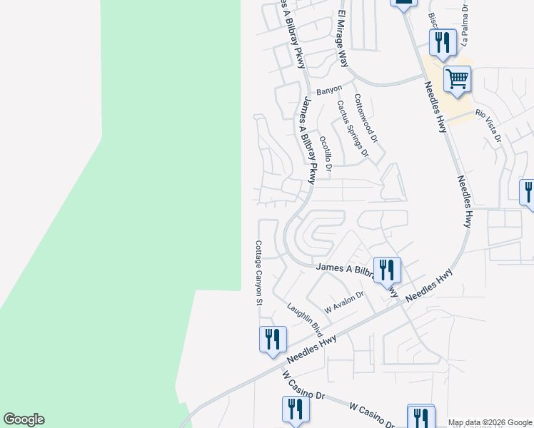 map of restaurants, bars, coffee shops, grocery stores, and more near 2347 Cottage Ridge Avenue in Laughlin