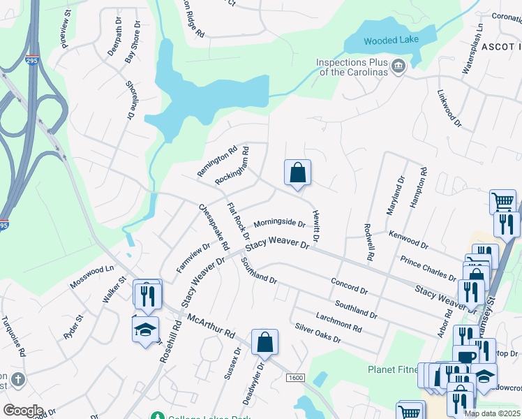 map of restaurants, bars, coffee shops, grocery stores, and more near 471 Albemarle Drive in Fayetteville