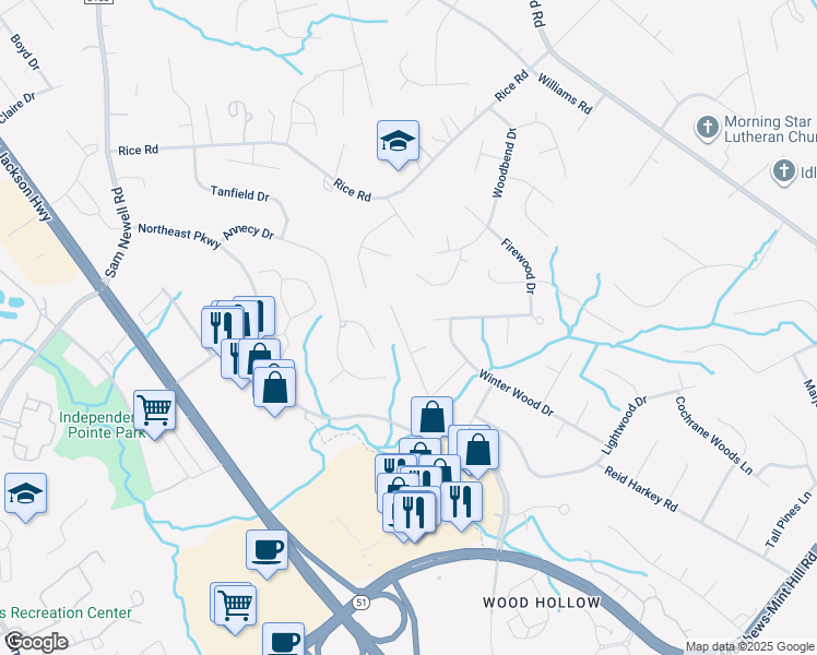 map of restaurants, bars, coffee shops, grocery stores, and more near 523 Fence Post Lane in Matthews