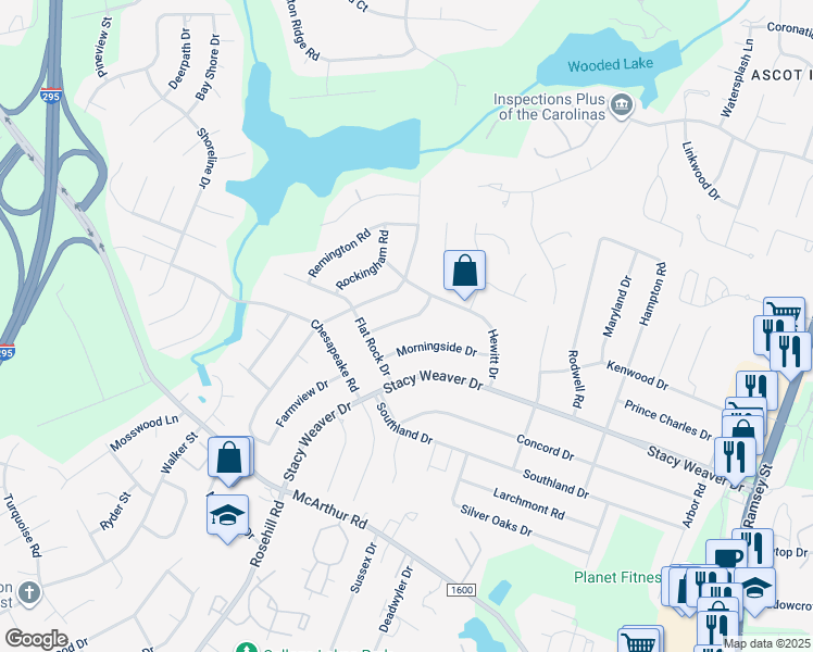 map of restaurants, bars, coffee shops, grocery stores, and more near 471 Albemarle Drive in Fayetteville