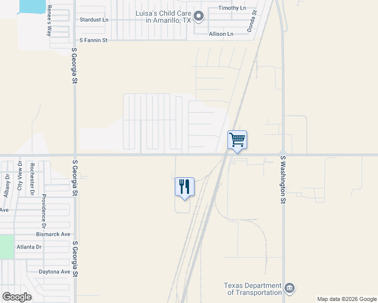 map of restaurants, bars, coffee shops, grocery stores, and more near 1847 West Farmers Avenue in Amarillo