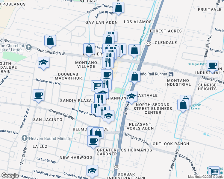 map of restaurants, bars, coffee shops, grocery stores, and more near in Albuquerque