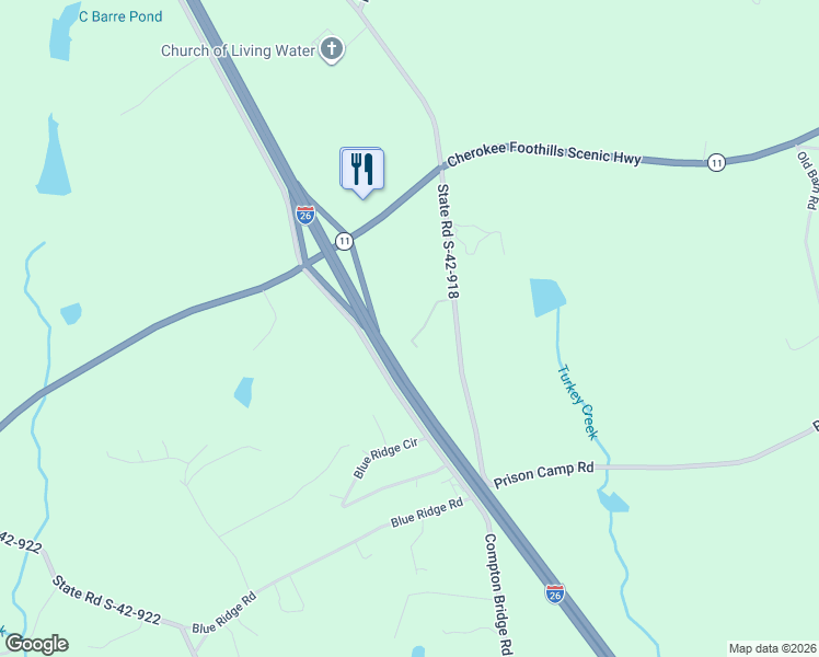 map of restaurants, bars, coffee shops, grocery stores, and more near 1555 Prison Camp Road in Campobello