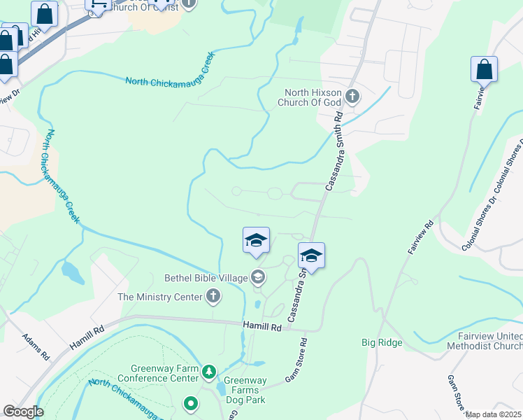 map of restaurants, bars, coffee shops, grocery stores, and more near 3009 Preston Station Drive in Chattanooga
