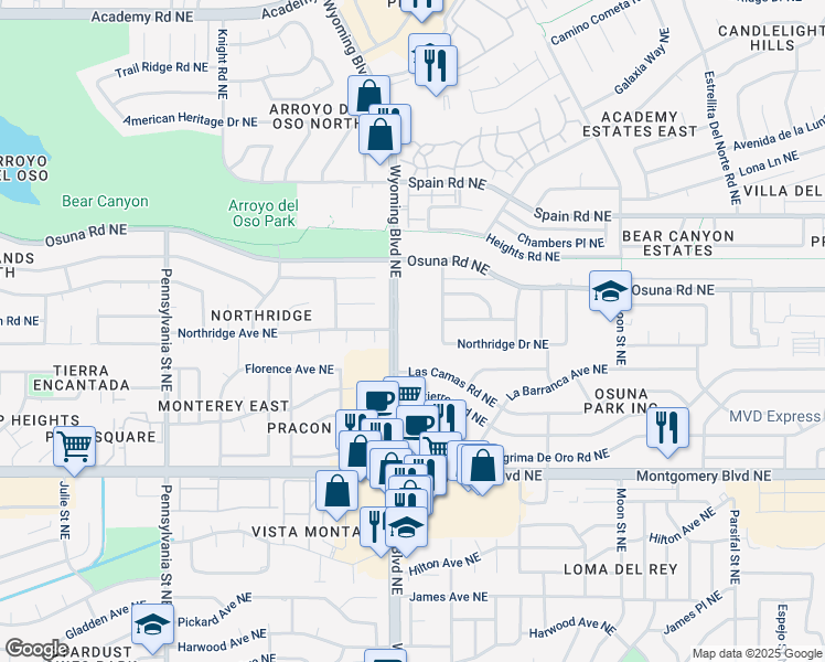 map of restaurants, bars, coffee shops, grocery stores, and more near in Albuquerque