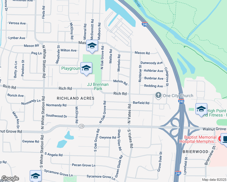 map of restaurants, bars, coffee shops, grocery stores, and more near 5545 Rich Road in Memphis
