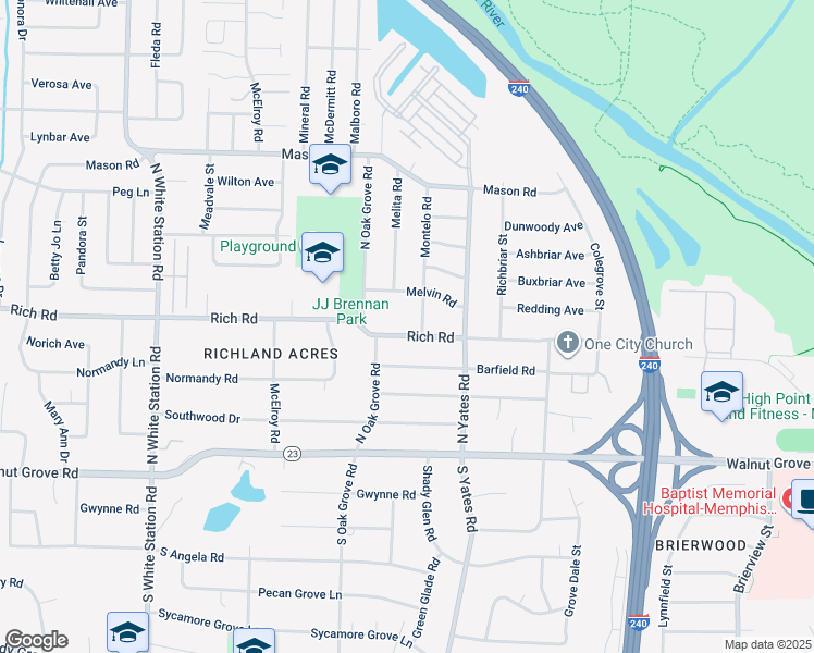 map of restaurants, bars, coffee shops, grocery stores, and more near 5545 Rich Road in Memphis