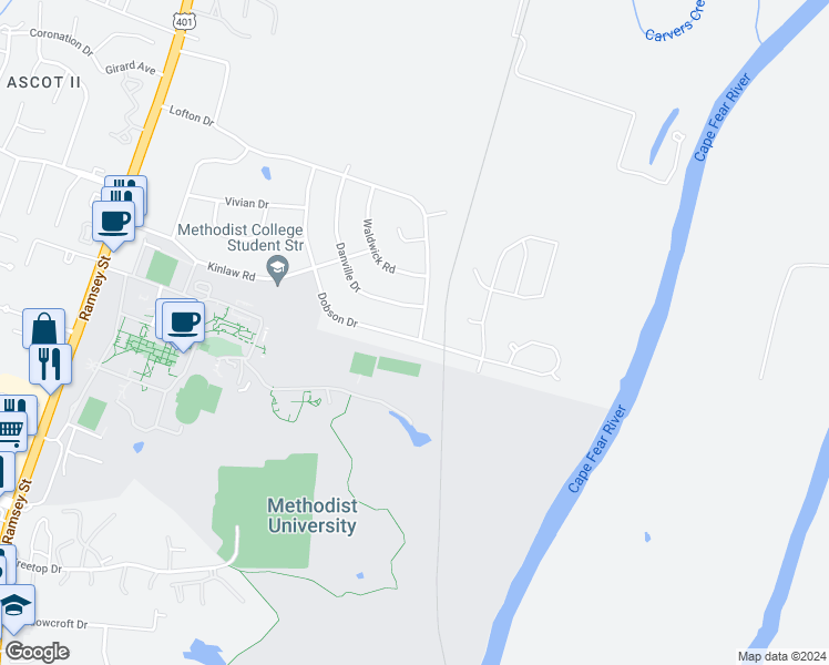 map of restaurants, bars, coffee shops, grocery stores, and more near 338 Lofton Drive in Fayetteville