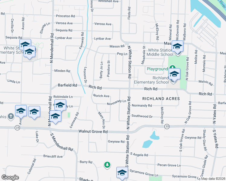 map of restaurants, bars, coffee shops, grocery stores, and more near 5186 Rich Road in Memphis