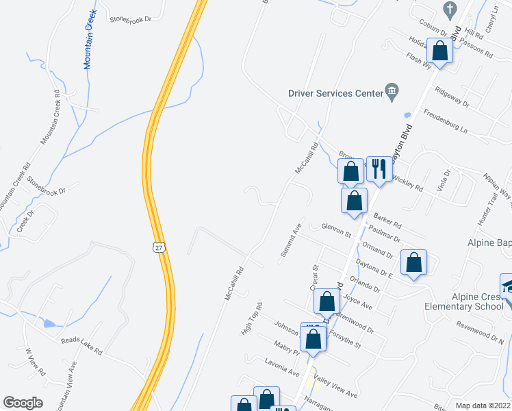 map of restaurants, bars, coffee shops, grocery stores, and more near 510 Cloudview Lane in Chattanooga