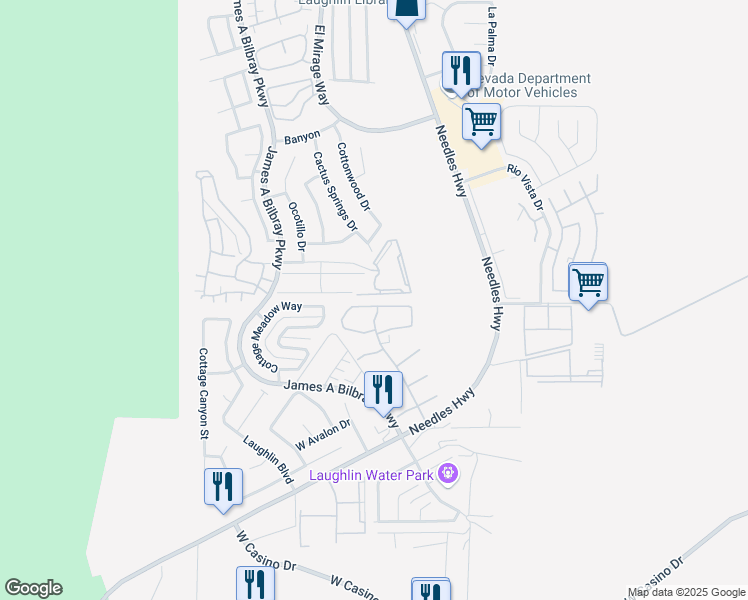 map of restaurants, bars, coffee shops, grocery stores, and more near 2064 Mesquite Lane in Laughlin