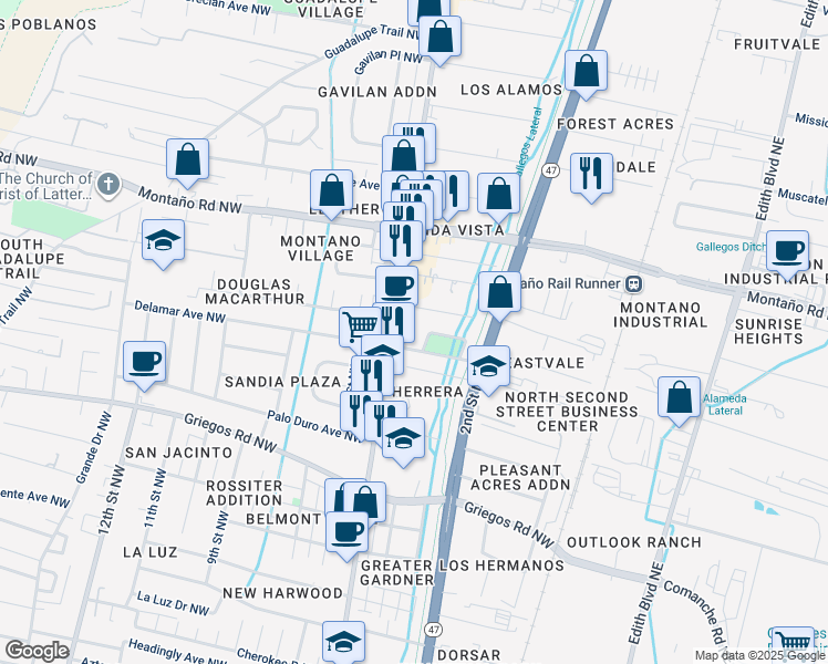 map of restaurants, bars, coffee shops, grocery stores, and more near 316 Natalie Avenue Northwest in Albuquerque
