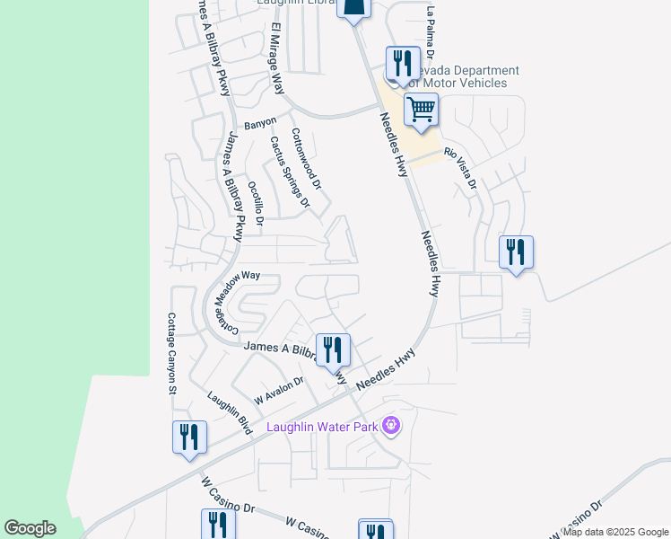 map of restaurants, bars, coffee shops, grocery stores, and more near 2052 Mesquite Lane in Laughlin
