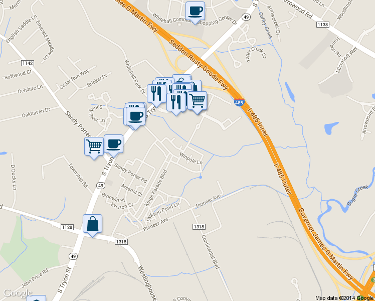 map of restaurants, bars, coffee shops, grocery stores, and more near 9336 Kings Parade Boulevard in Charlotte